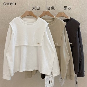 luźno dopasowany projekt Minimalst Round Collar styl Stitched rękaw Casual Solid color bawełna i bielizna przerośnięta na zamówienie 12621 Sweatshirts