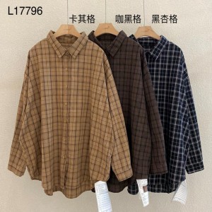 luźno dopasowany projekt Minimalist Stylish Casual Solid Striped Checked overshed cust 17796 Loose Checked Shirt