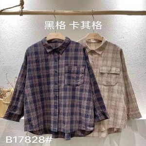 Luose-fitting design Minimalist Stylish Casual Solid color Striped Checked overshed custom 17828 Loose Checked Shirt